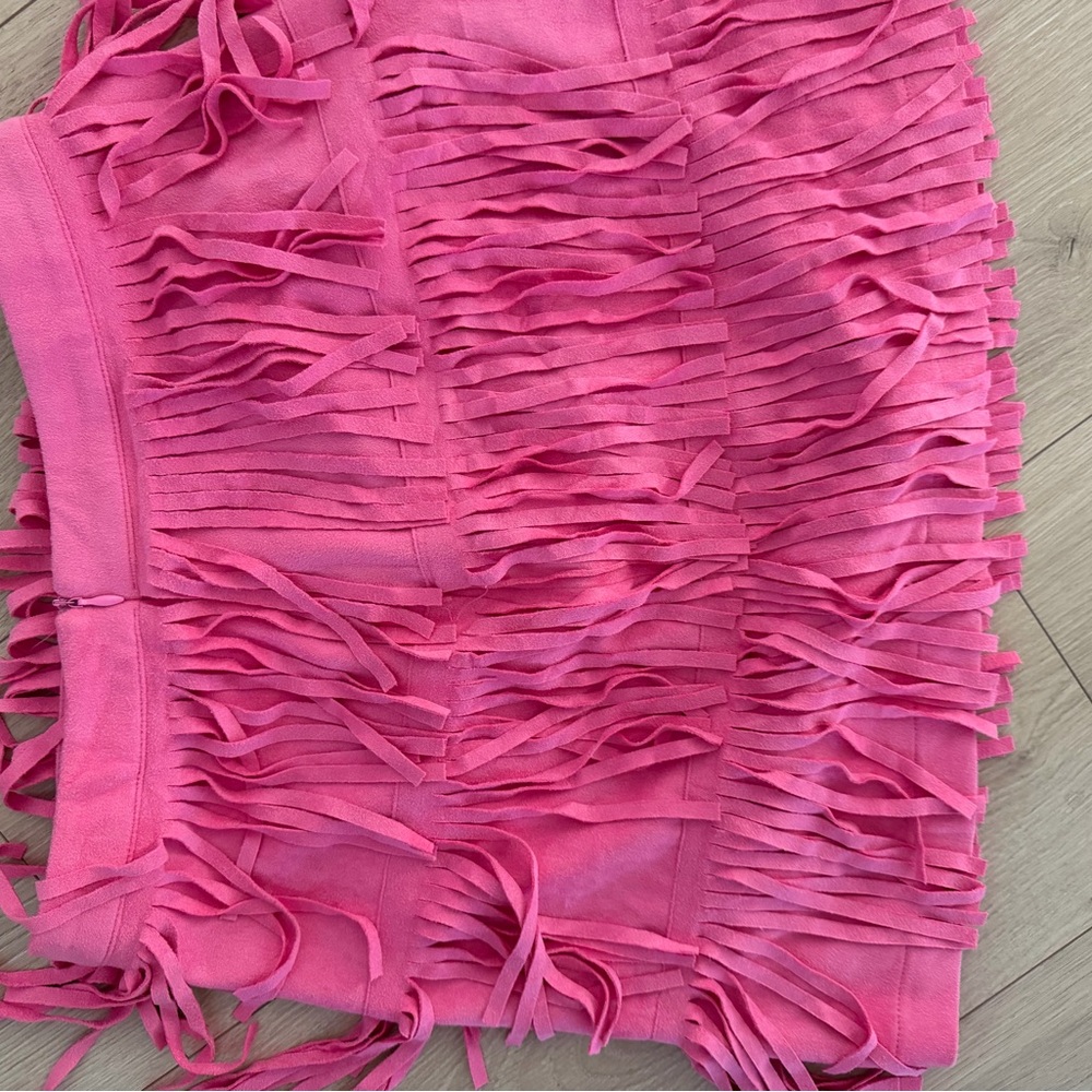 Altar'd State Hot Pink Fringe Mini Skirt - Picture 4 of 4